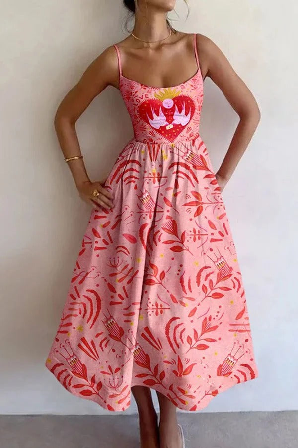 Buntes, einzigartig bedrucktes, sexy, schmales Midikleid mit Hosenträgern