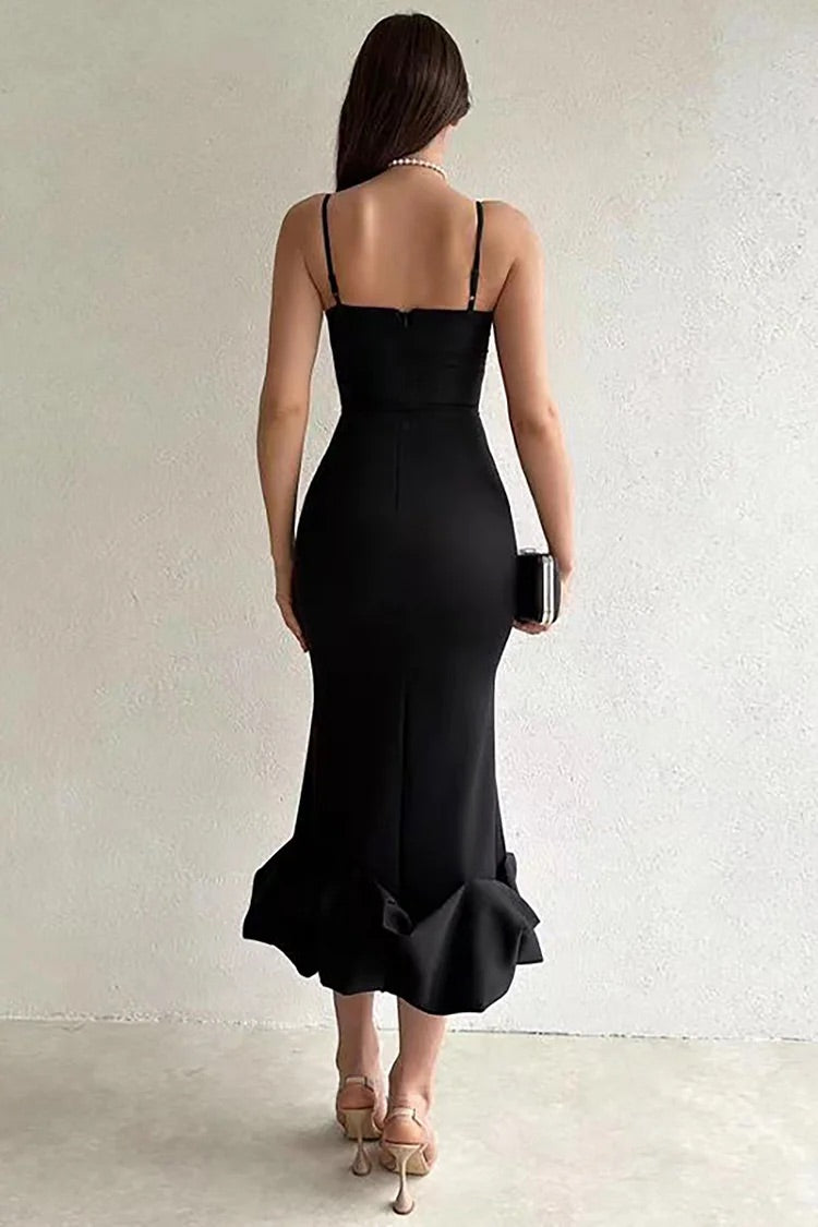 Slim Fit Midi-Kleider mit Rüschensaum für Abschlussball und Party