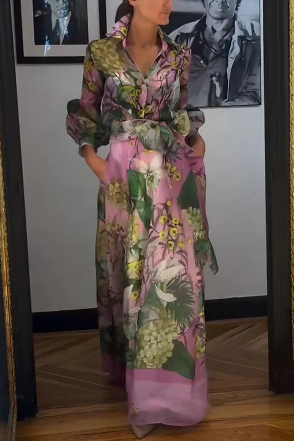 Seeds of Happiness – Tüllbluse mit Blumenmuster, Ballonärmeln und Gürtel