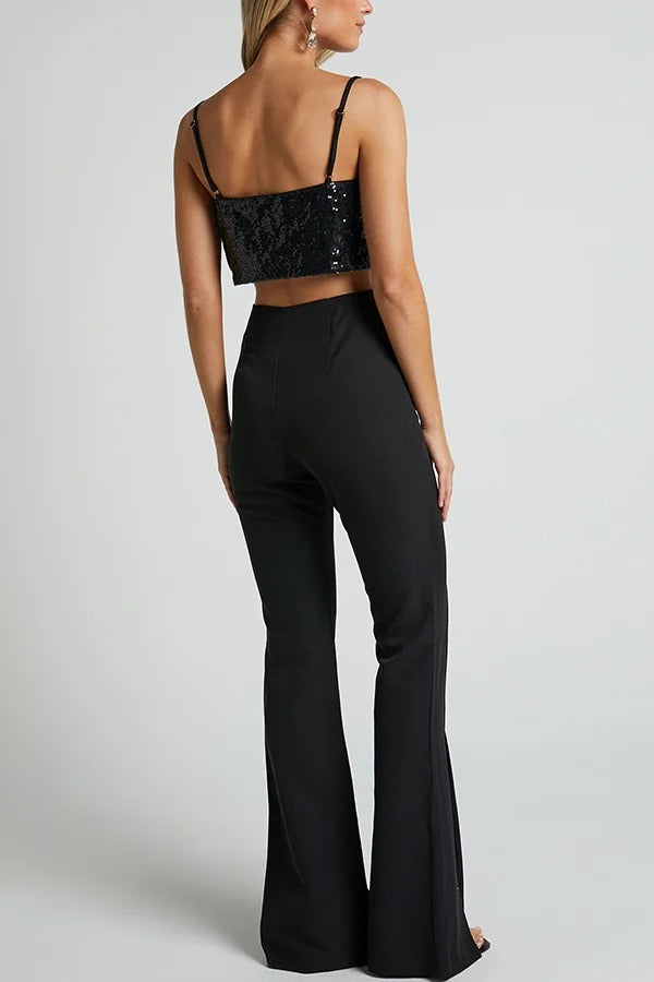 Suri Stretchhose mit hohem Bund und Schlitz vorne am Stiefelbein