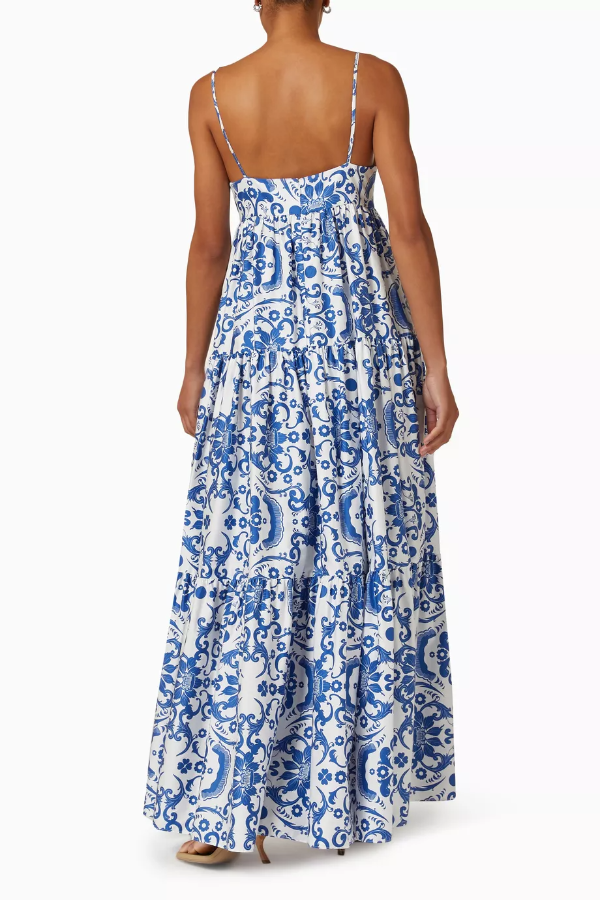 Sexy rückenfreies Maxikleid mit botanischem Blumendruck