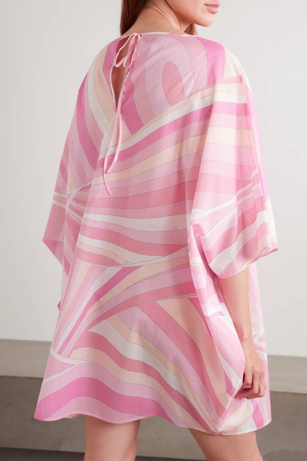 1970s Inspired Chiffon Unique Print Half Sleeve Kaftan Loose Mini Dress
