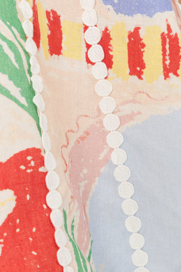 Minikleid mit Puffärmeln und Besatz aus Leinenmischung