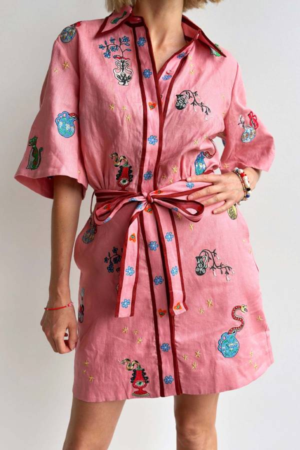 Lässige Mode Leinenhemd Strickjacke Temperament Vielseitiges Kleid