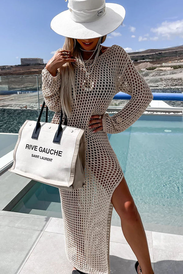 Mermaid Bay – Langärmliges Maxikleid aus Häkelstrick