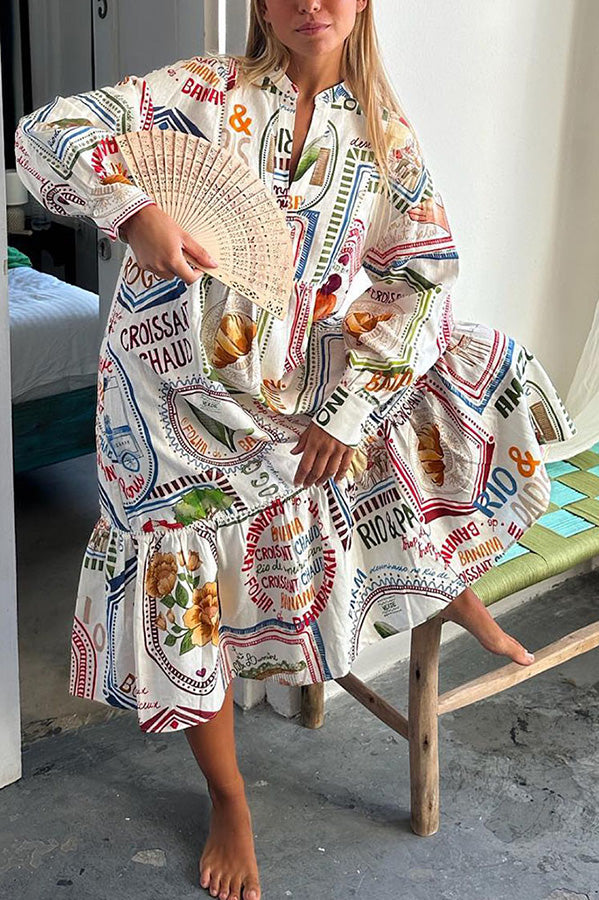 Dreamland Sarong Leinenmischung Einzigartiger Druck A-Linie Lässiges Urlaubskleid