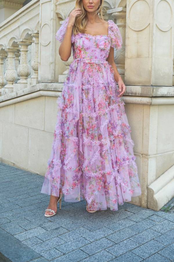 Robe longue à manches bouffantes douce et fraîche