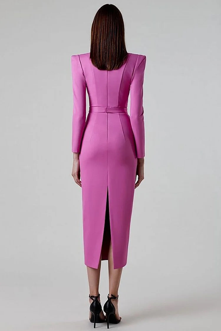 Robe mi-longue moulante blanche unie à col irrégulier et manches longues