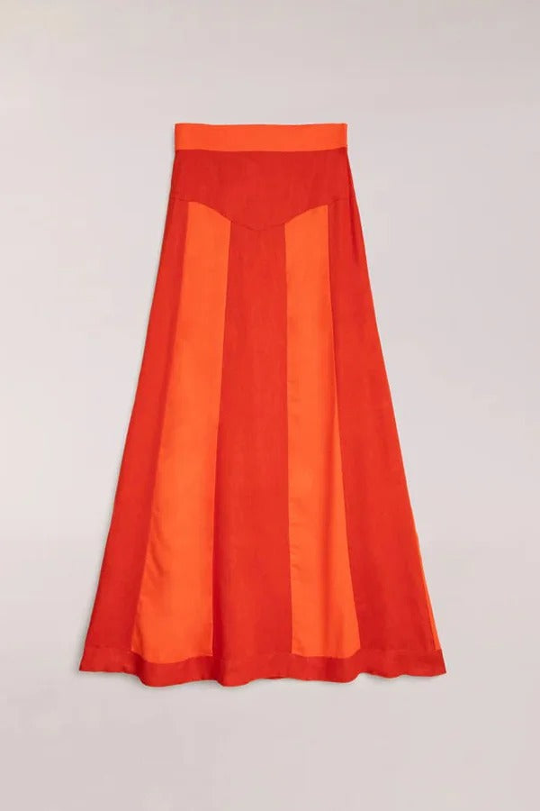 Ensemble débardeur dos nu en lin mélangé de style intemporel et jupe longue colorblock