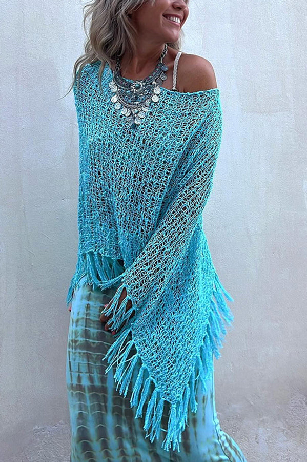 Sunset Breeze – Strick-Überwurf mit Hohlsaum und Quasten