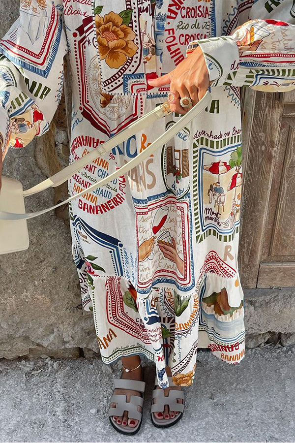 Dreamland Sarong Leinenmischung Einzigartiger Druck A-Linie Lässiges Urlaubskleid