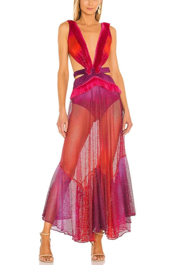 Jupe de plage sexy en maille transparente et dentelle