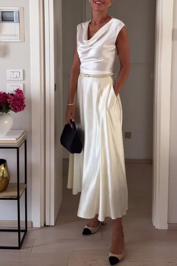 Jupe longue parapluie taille haute en satin avec poches Gorgeous Elements