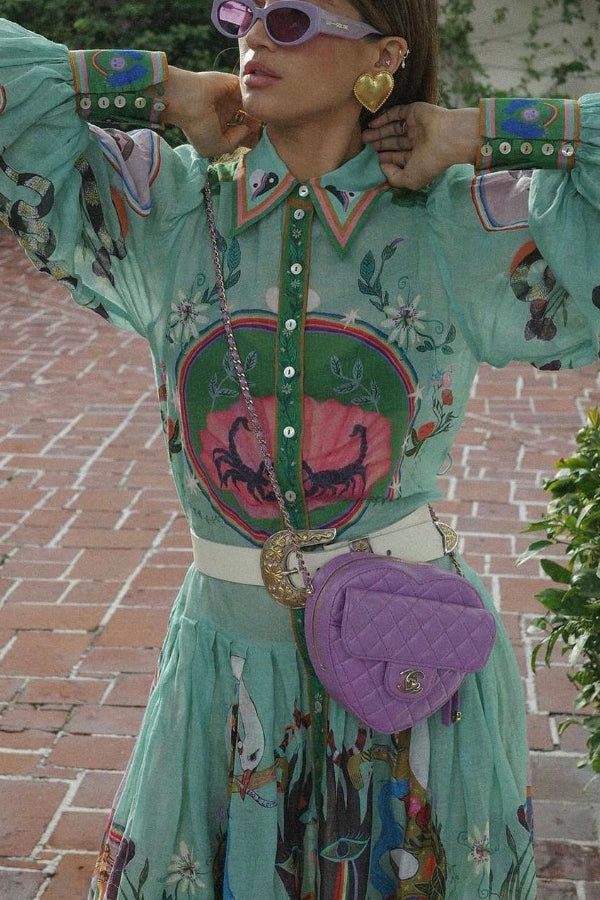 Staying In Capri – Midikleid mit einzigartigem Print und Ballonärmeln und Gürtel