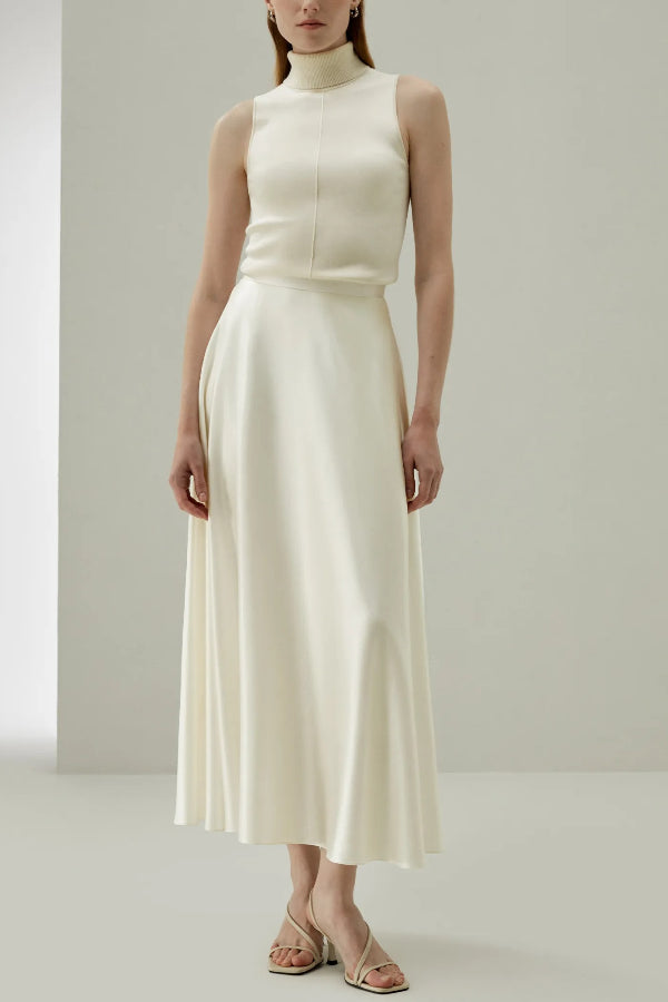 Jupe longue parapluie taille haute en satin avec poches Gorgeous Elements