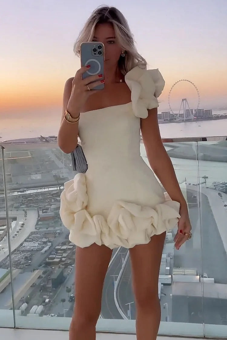 One-Shoulder Rüschendekor Bodycon Brautjungfern Party Minikleid