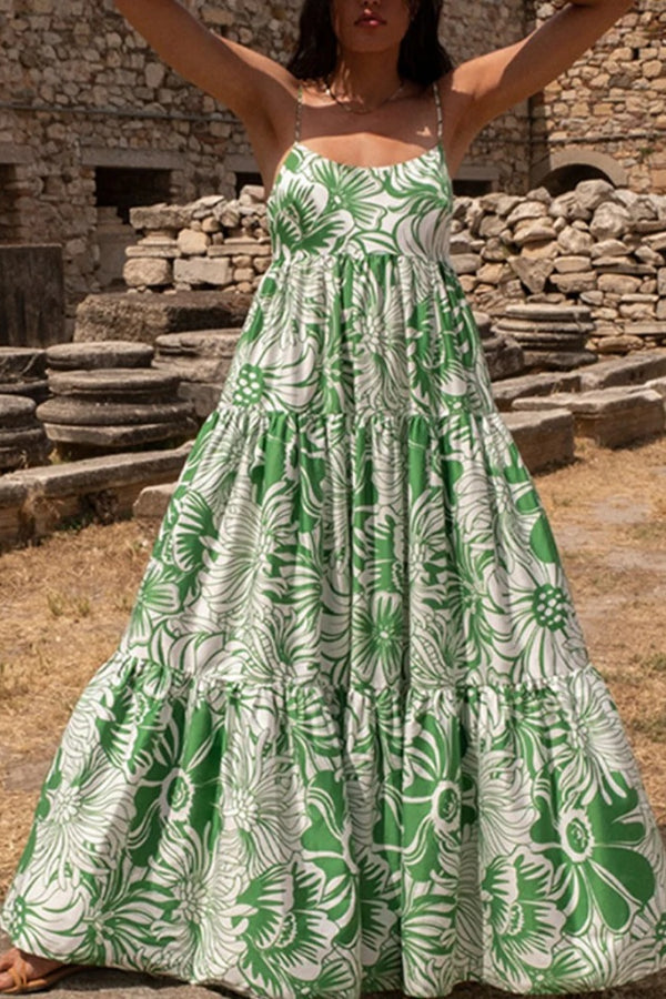 Sexy rückenfreies Maxikleid mit botanischem Blumendruck
