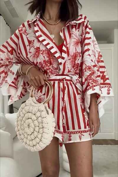 Ensemble chemise à manches larges et short à taille élastique à imprimé floral Like Paradise