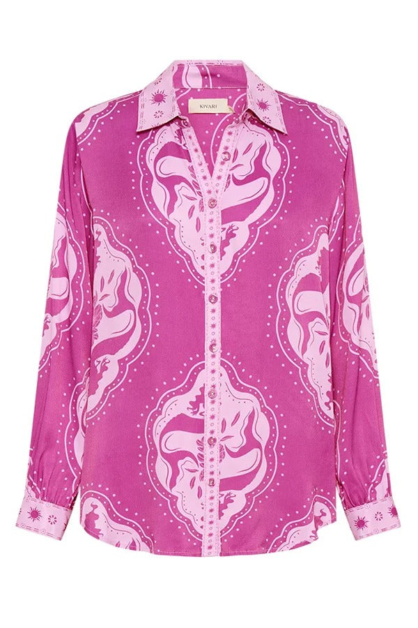 Ensemble chemise surdimensionnée à manches longues et pantalon à taille élastique à imprimé unique Elliot