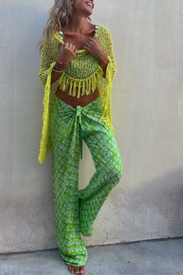 Sunset Breeze – Strick-Überwurf mit Hohlsaum und Quasten