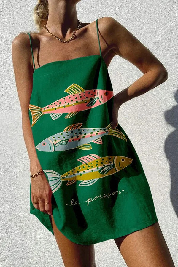 Einzigartiges sexy Minikleid mit Riemchen und Ozean-Print