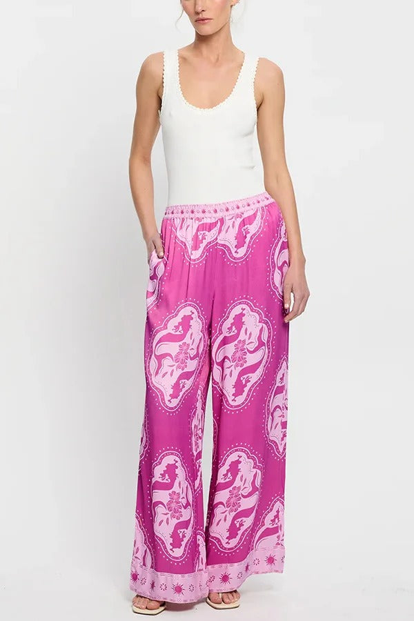 Ensemble chemise surdimensionnée à manches longues et pantalon à taille élastique à imprimé unique Elliot