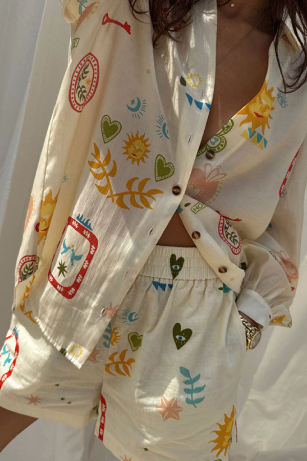 Lässiges All-Match-Set aus Hemd, Strickjacke und Shorts, zweiteilig