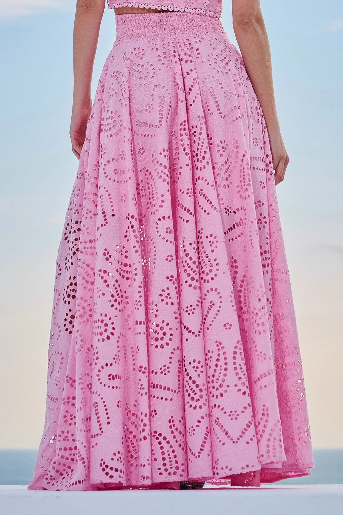 Paris Dreaming – Maxirock mit bestickter Spitze, hoher Bund, elastischer Taille und Taschen