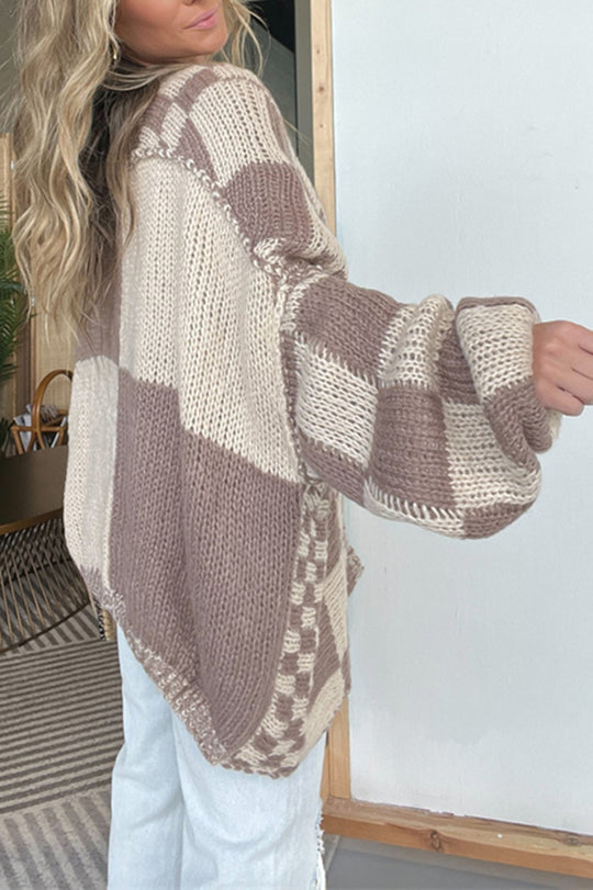 Lässige karierte, mittellange, locker gestrickte Oberbekleidung