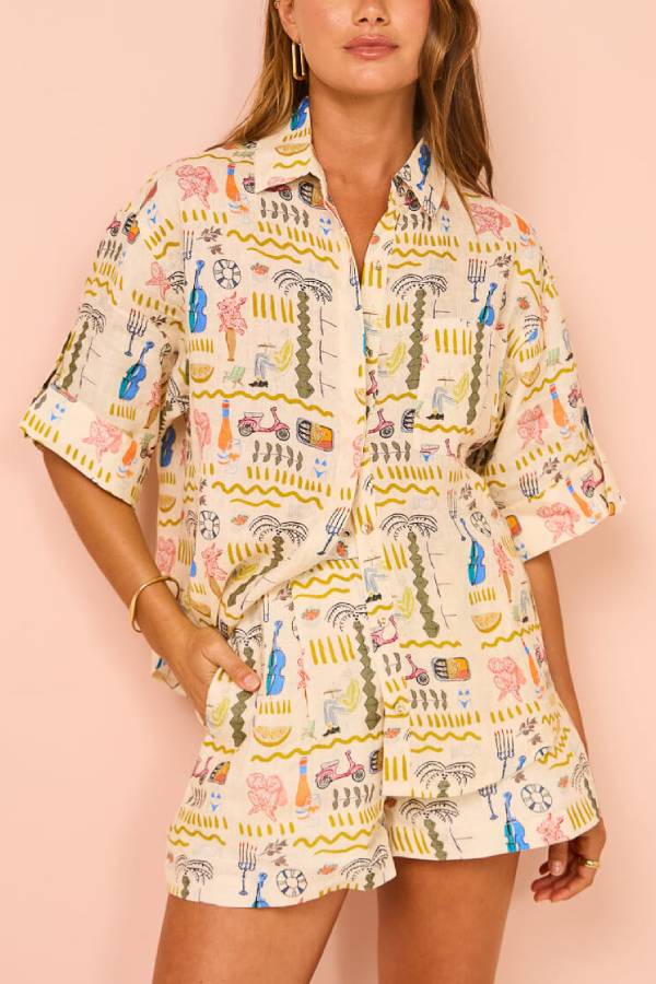 Printed Casual Loose Shorts Two-Piece Set