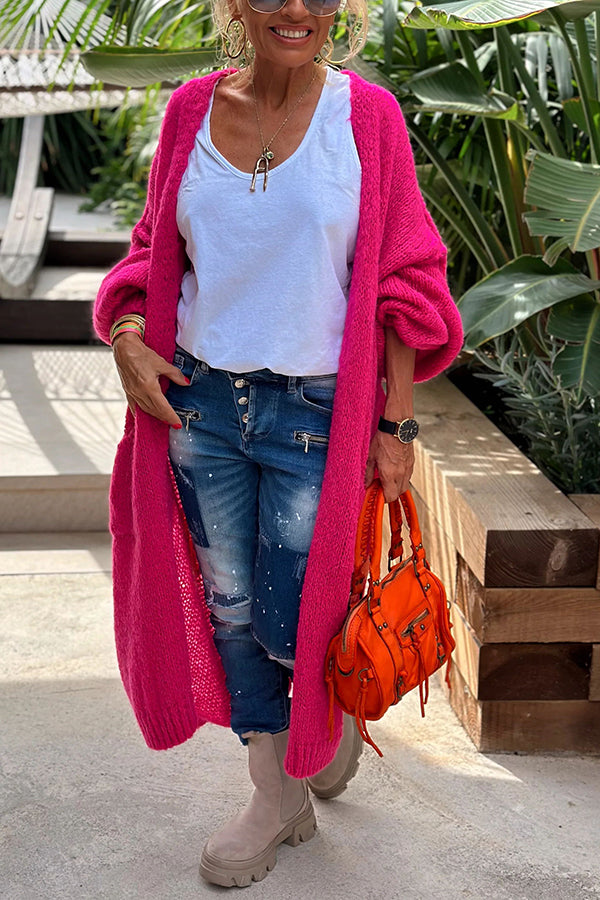 Calling for Love – Oversize-Midi-Cardigan mit bedruckter Tasche auf der Rückseite