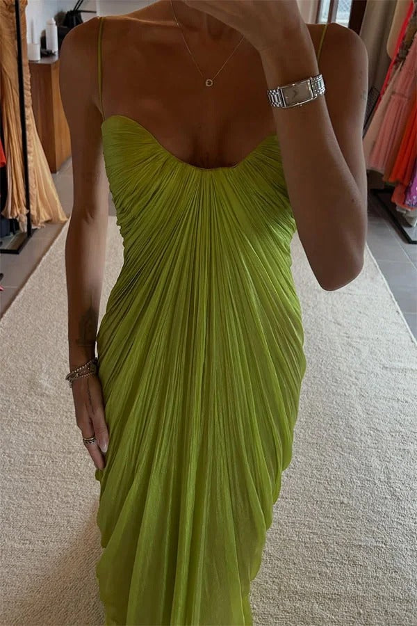 Victoria Shimmering and Flowing Pleated Fabric Back Lace-up Drape Maxi Dress