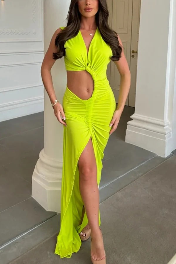 She's A Winner – Stretch-Maxikleid aus Jersey mit dreifacher Schleife und Cutout