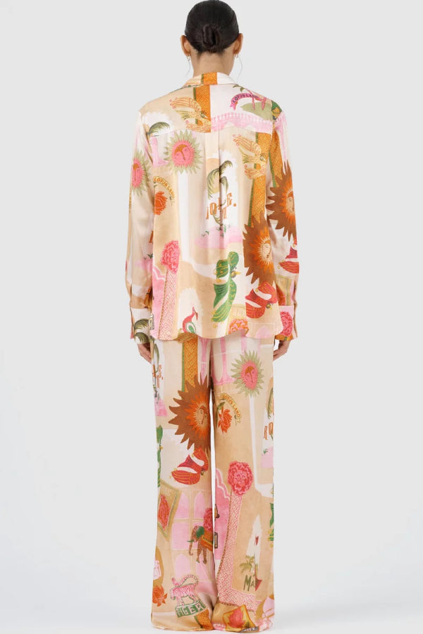 Einzigartiges, bedrucktes, lässiges Langarm-Shirt-Oberteil und lockere Hosen-Sets mit elastischer Taille