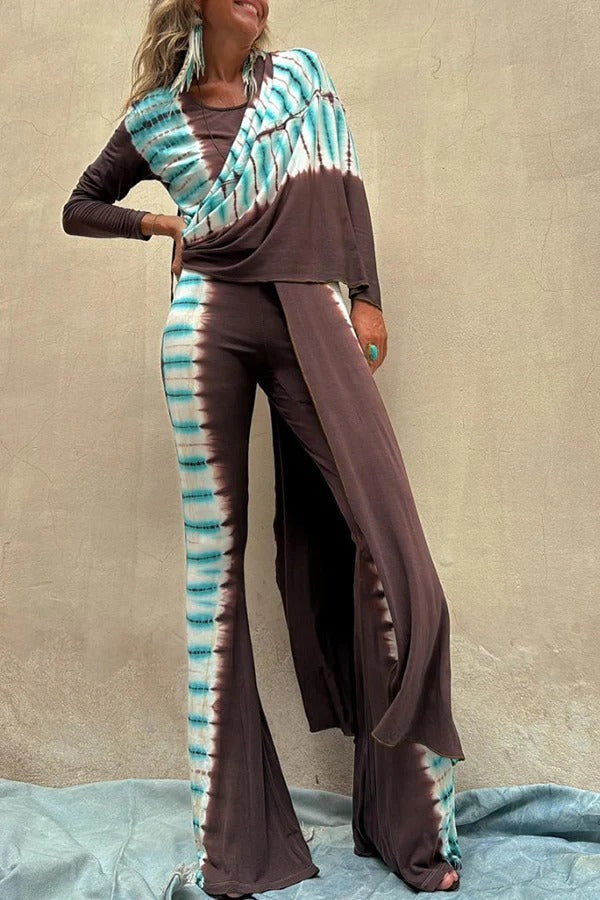 ROMA Langärmliges Stretch-Midi-Top mit Batikdruck vorne und hinten und Schlitzdetail