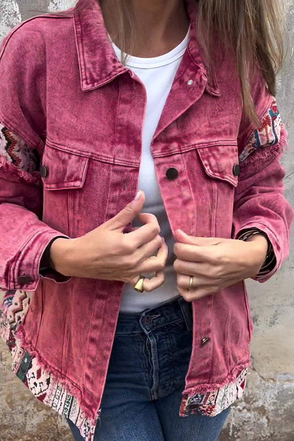 Vintage Patchwork Jeansjacke mit lockerer Tasche