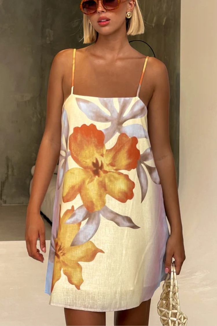 Robe courte coupe H à imprimé floral en lin mélangé Summer Surprise