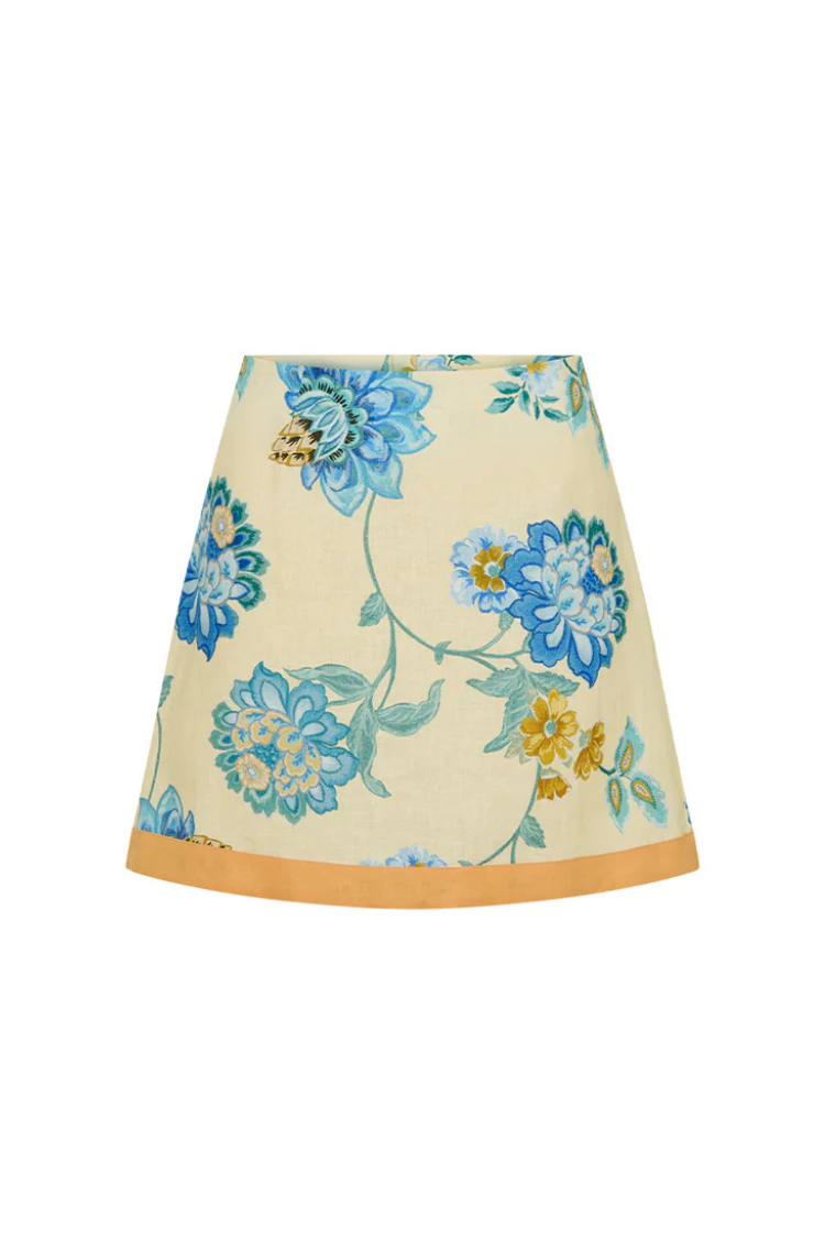 Giselle – Set aus kurzärmligem Hemd aus Leinenmischung mit Blumenmuster und Minirock mit Reißverschluss