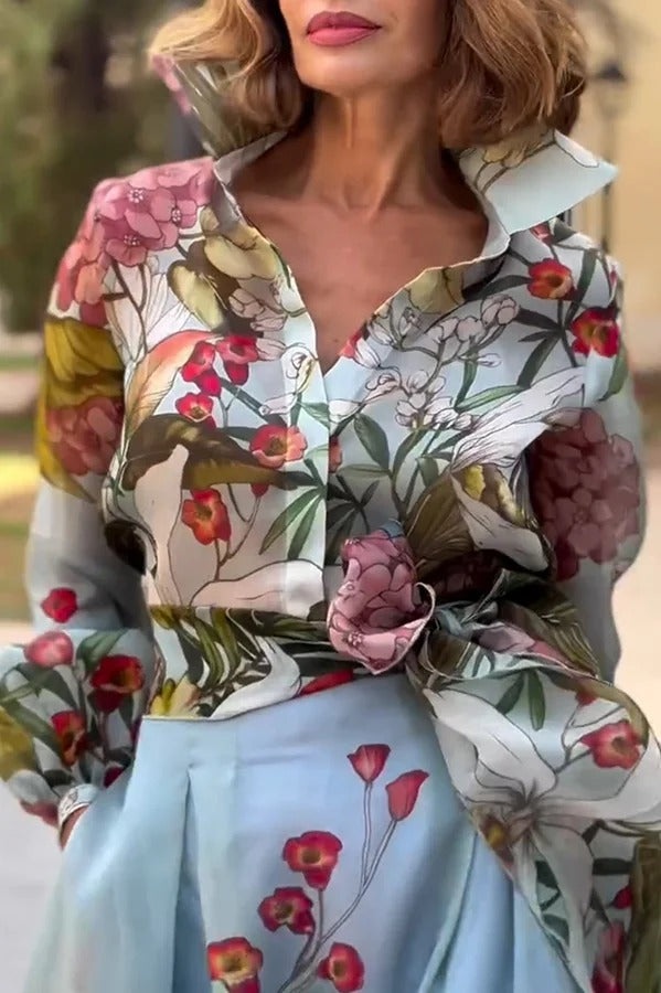 Harvest Garden – Tüllbluse mit Blumenmuster und Ballonärmeln und Gürtel