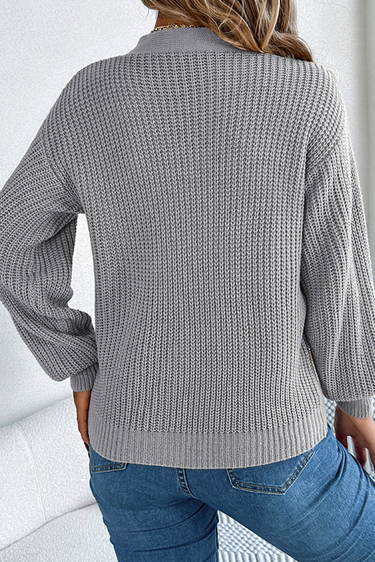Lässiger, hohler Langarm-Strickpullover mit V-Ausschnitt