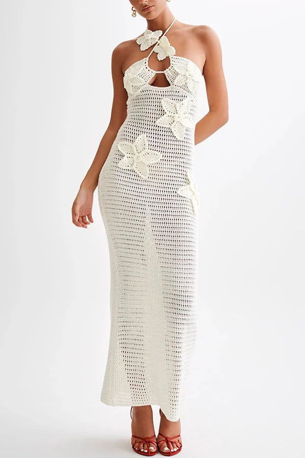 Call It Chic – Maxikleid mit Häkel- und Häkel-Neckholder und Fischschwanzsaum