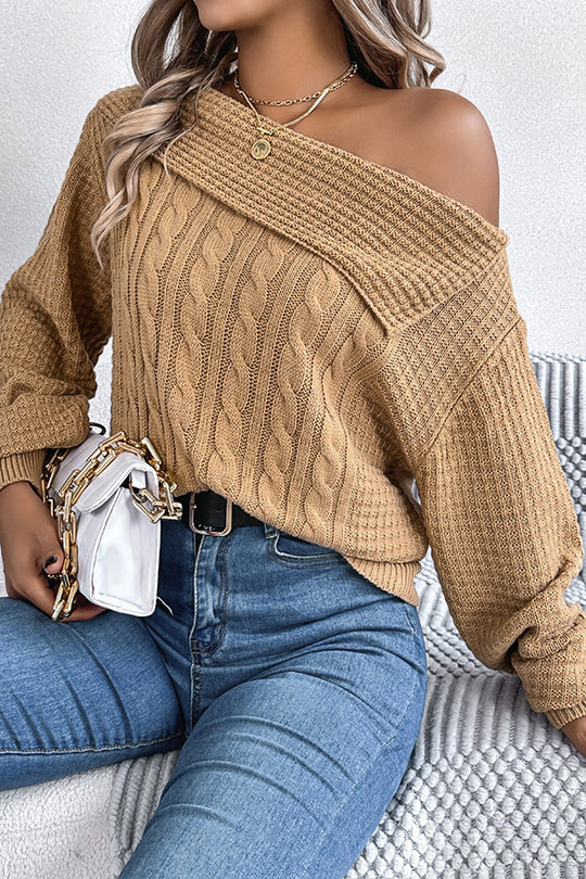 Einfarbiger, lässiger Strickpullover mit einer Schulter und langen Ärmeln