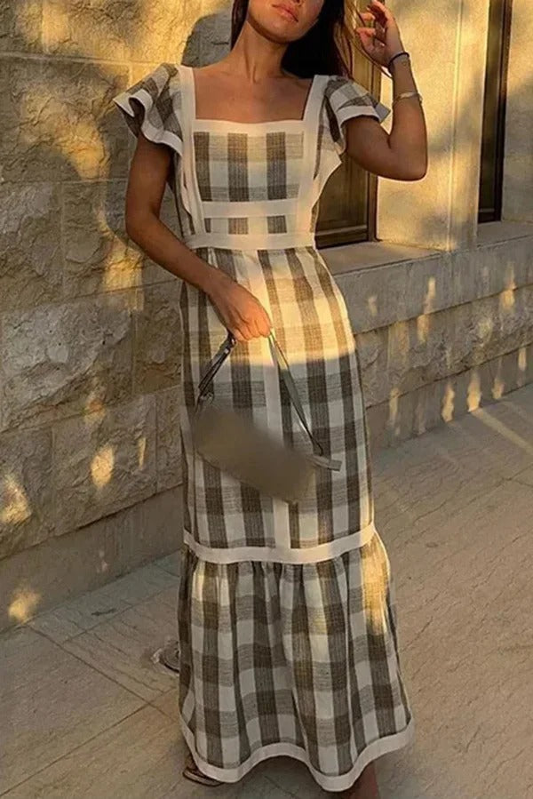 Ärmelloses Maxikleid mit eckigem Ausschnitt und Kontrasteinsätzen