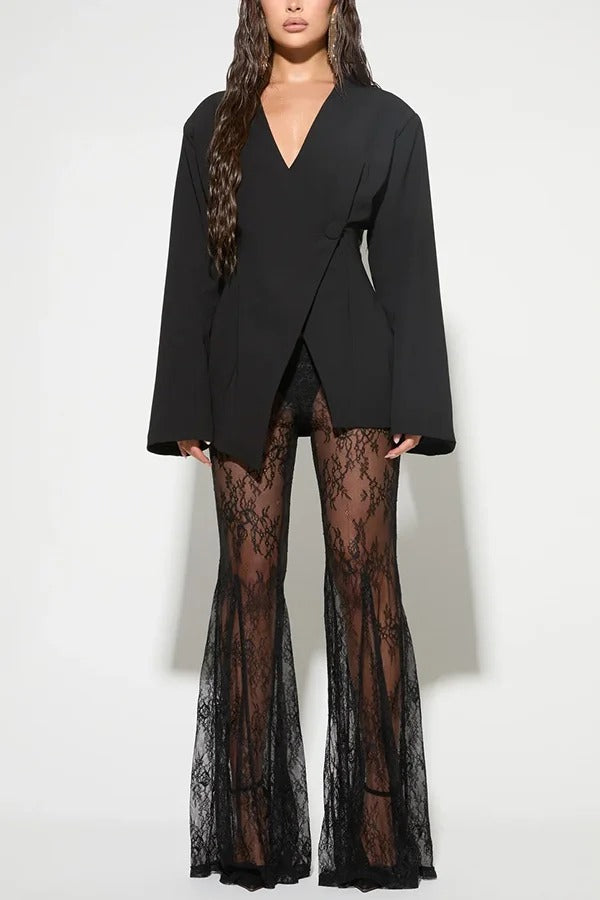 Feel Confidence – Kragenloser Blazer mit einem Knopf und langen Ärmeln im Sanduhr-Stil