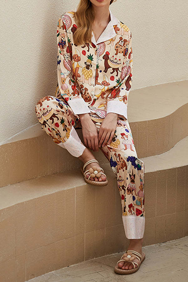 Zweiteiliges Set mit langen Ärmeln und Dessert Dog Print