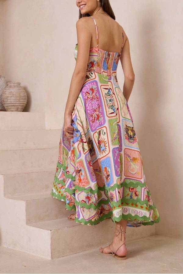 Ärmelloses Spitzenkleid mit Sling-Print im Resort-Stil