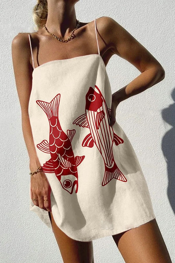 Einzigartiges sexy Minikleid mit Riemchen und Ozean-Print