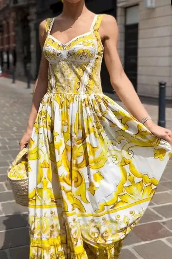 Ready To Dance – Maxikleid mit gesmoktem Rücken und Palace-Print