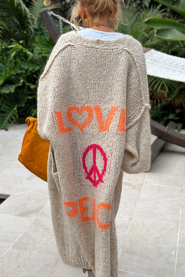 Calling for Love – Oversize-Midi-Cardigan mit bedruckter Tasche auf der Rückseite