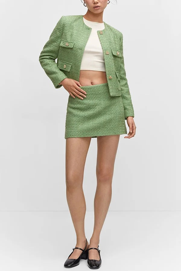 Stilvolle Tweed Love Button Langarm Casual Pocket Jacke